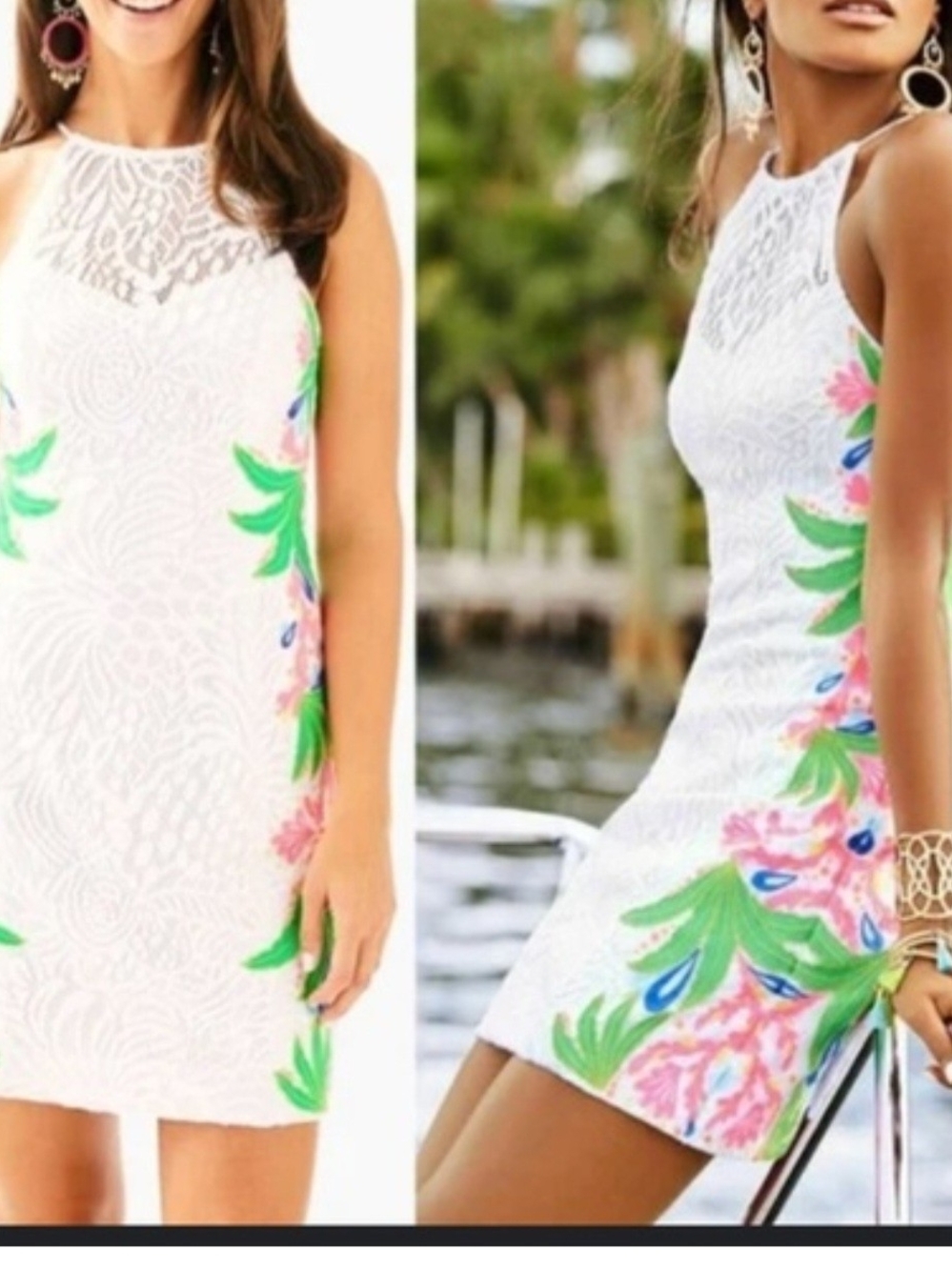 Lilly Pulitzer White Lace Shift Dress with Pink & Green Floral Accents